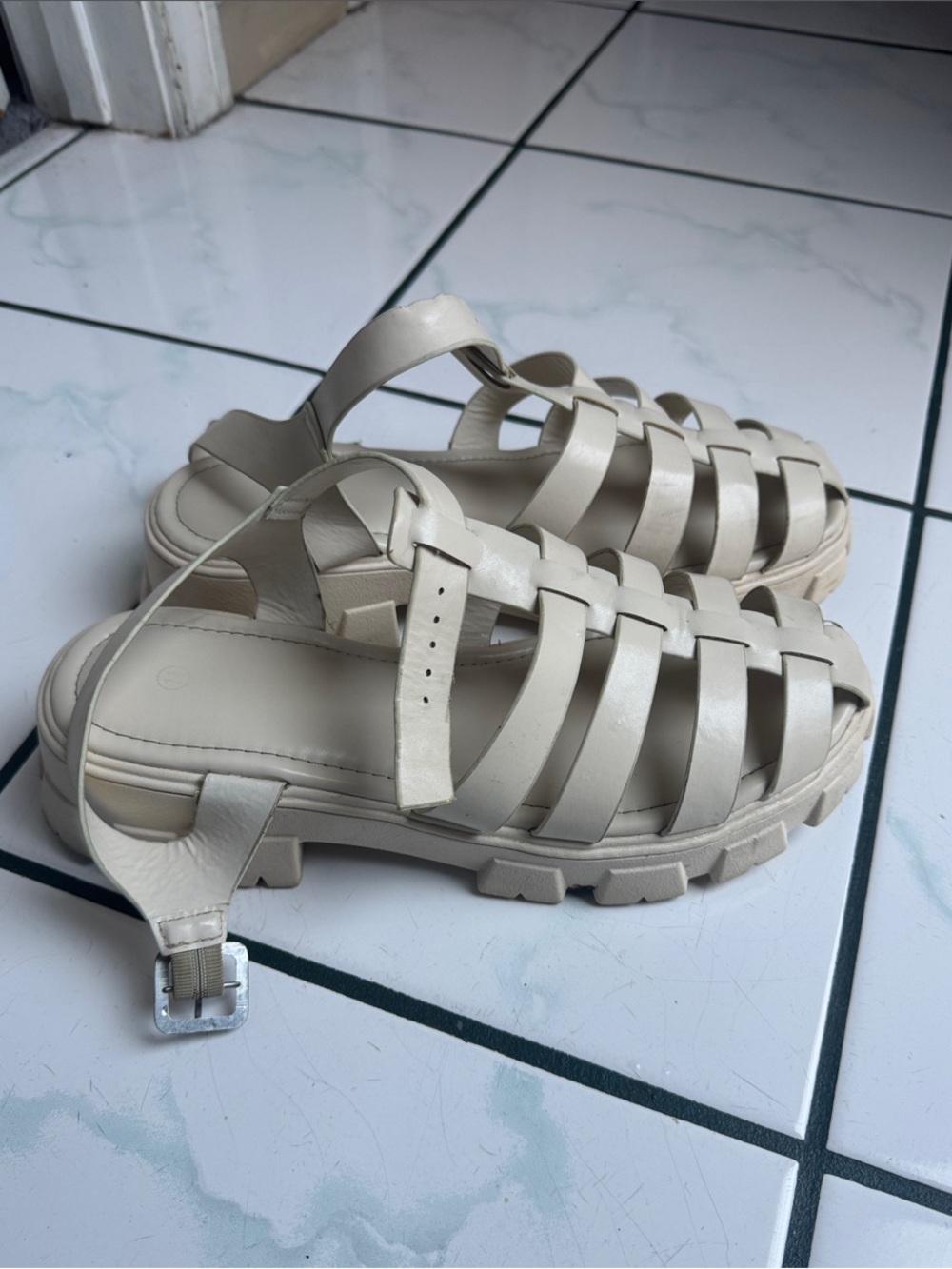 Woven Platform Sandals in Cream - Women